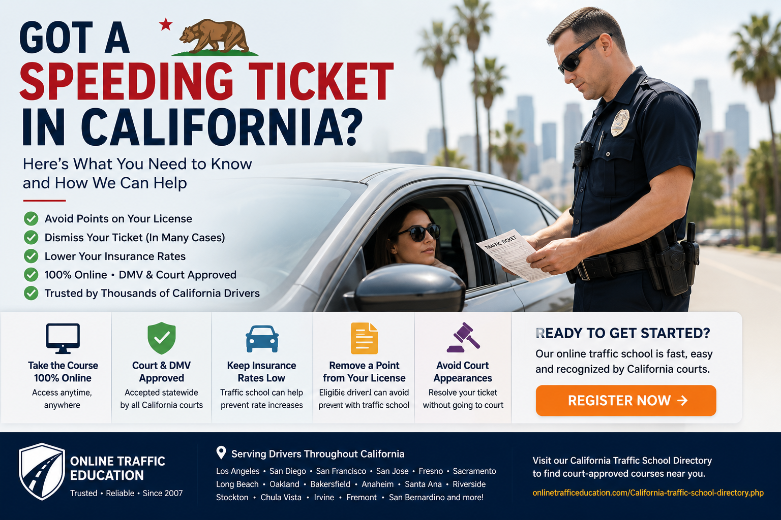 Got a Speeding Ticket in California? Cost, Court, Points & Traffic School Options